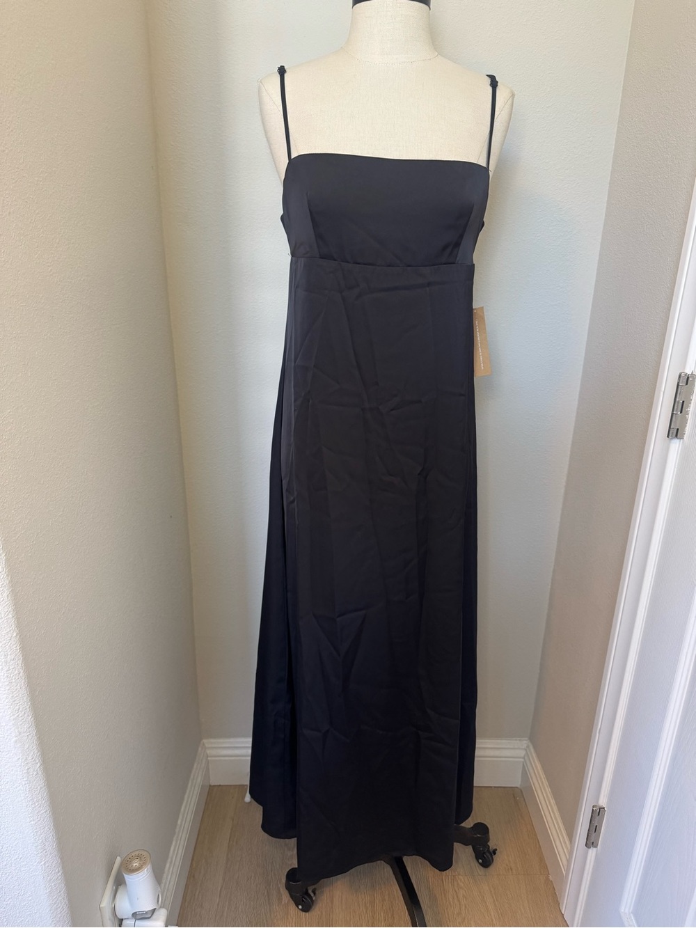 CAARA Elegant Black Spaghetti-Strap Maxi Dress NWT
